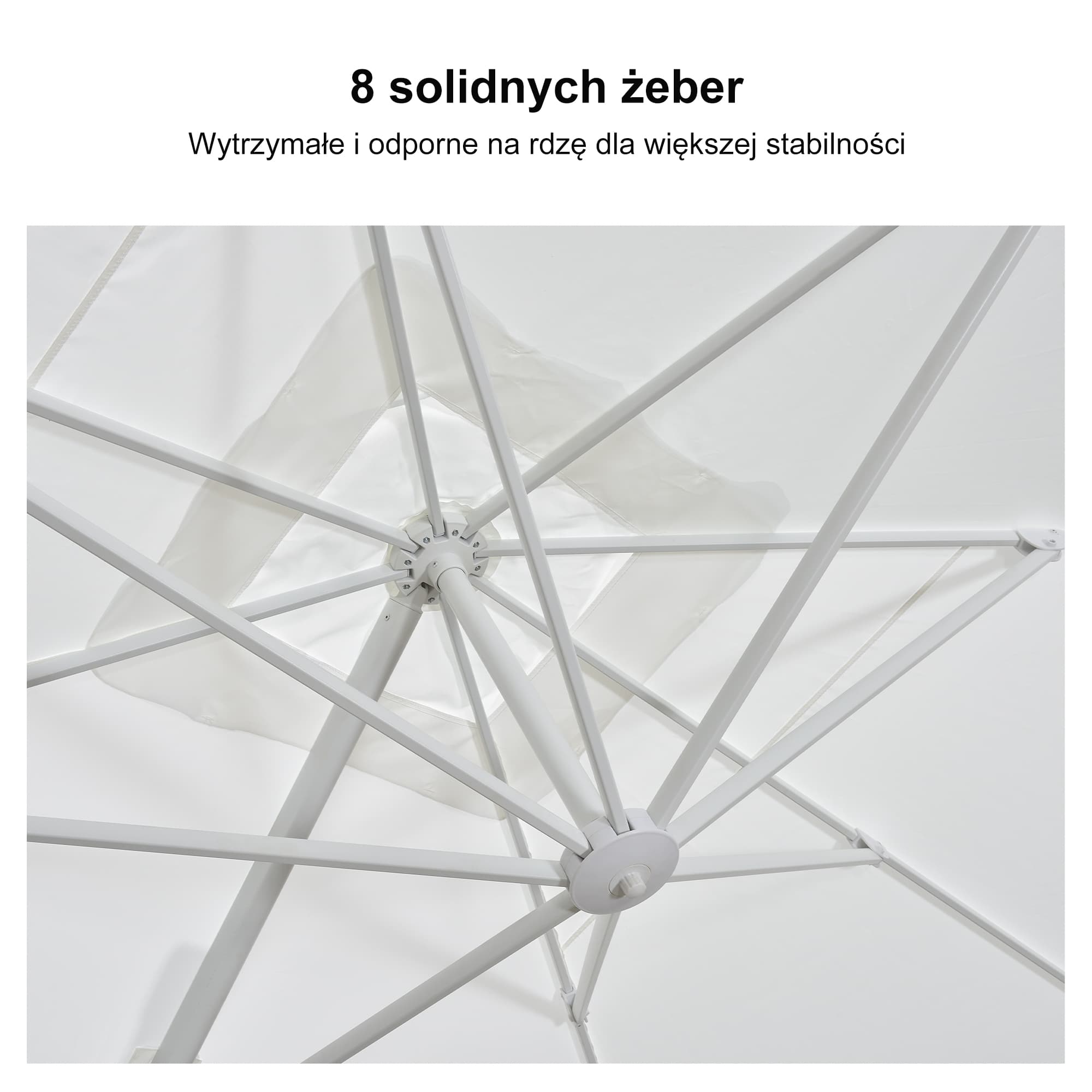 PURPLE LEAF Duży biały parasol na wysięgniku – Przystępny cenowo parasol ogrodowy na taras i do ogrodu