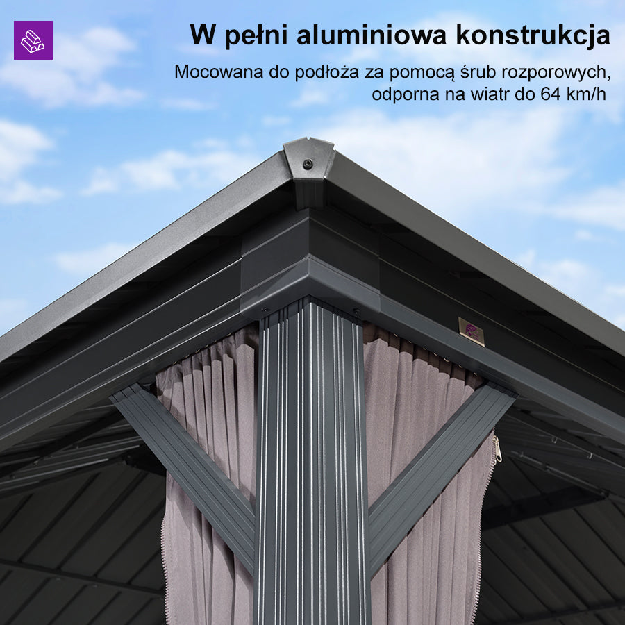 PURPLE LEAF Altana ogrodowa antracytowa z ciepłym światłem LED, kompaktowy pawilon całoroczny wodoodporny