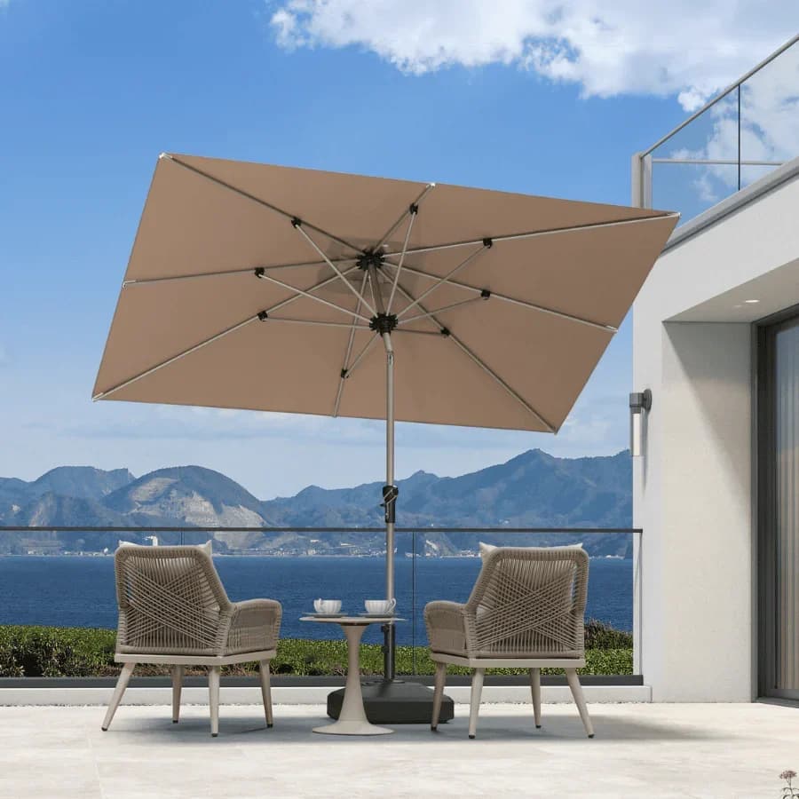 PURPLE LEAF Aluminiowy parasol ogrodowy z centralnym masztem, regulacją nachylenia do 30°, wodoodporny, z ochroną UV, na taras i do stołu ogrodowego