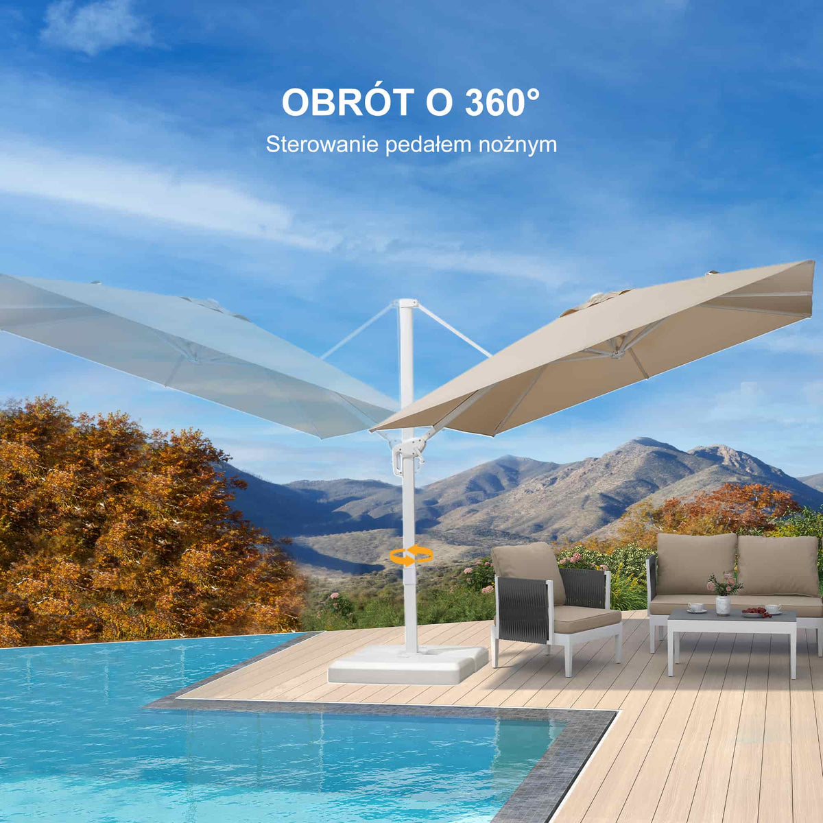 PURPLE LEAF Duży biały parasol na wysięgniku – Przystępny cenowo parasol ogrodowy na taras i do ogrodu