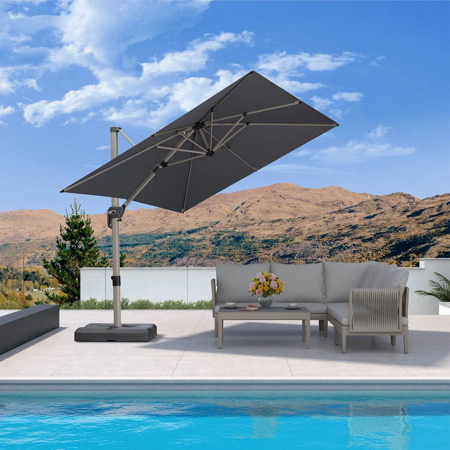PURPLE LEAF Deluxe – Prostokątny aluminiowy parasol ogrodowy – Elegancki, odporny na wiatr i wszechstronnie regulowany