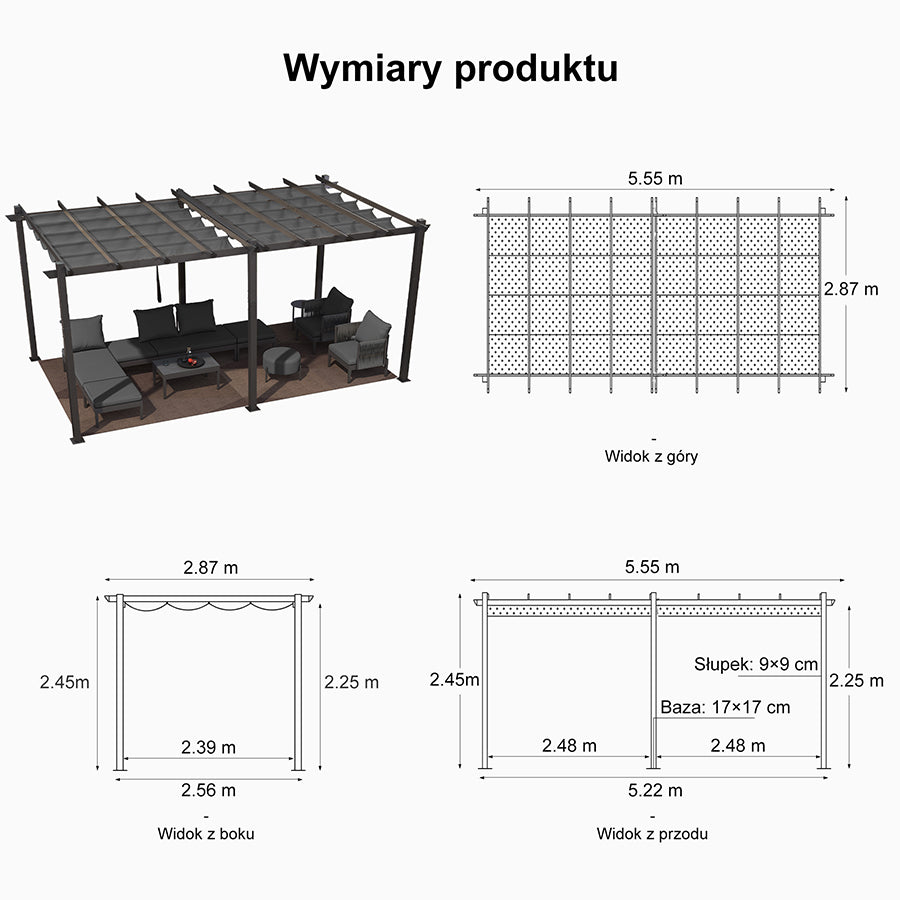 PURPLE LEAF Nowoczesna Pergola Tarasowa Metalowa Zadaszenie Tarasu z Rozsuwanym Dachem Altana Ogrodowa na Taras i do Ogrodu
