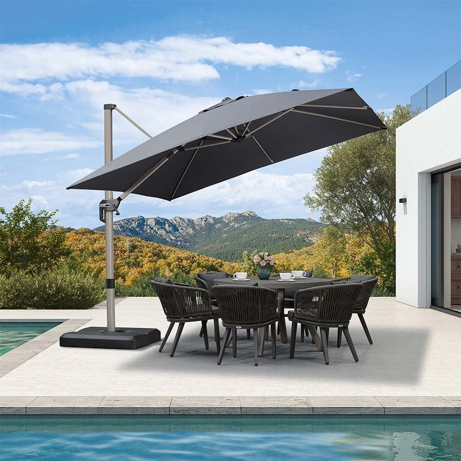 PURPLE LEAF Deluxe – Prostokątny aluminiowy parasol ogrodowy – Elegancki, odporny na wiatr i wszechstronnie regulowany