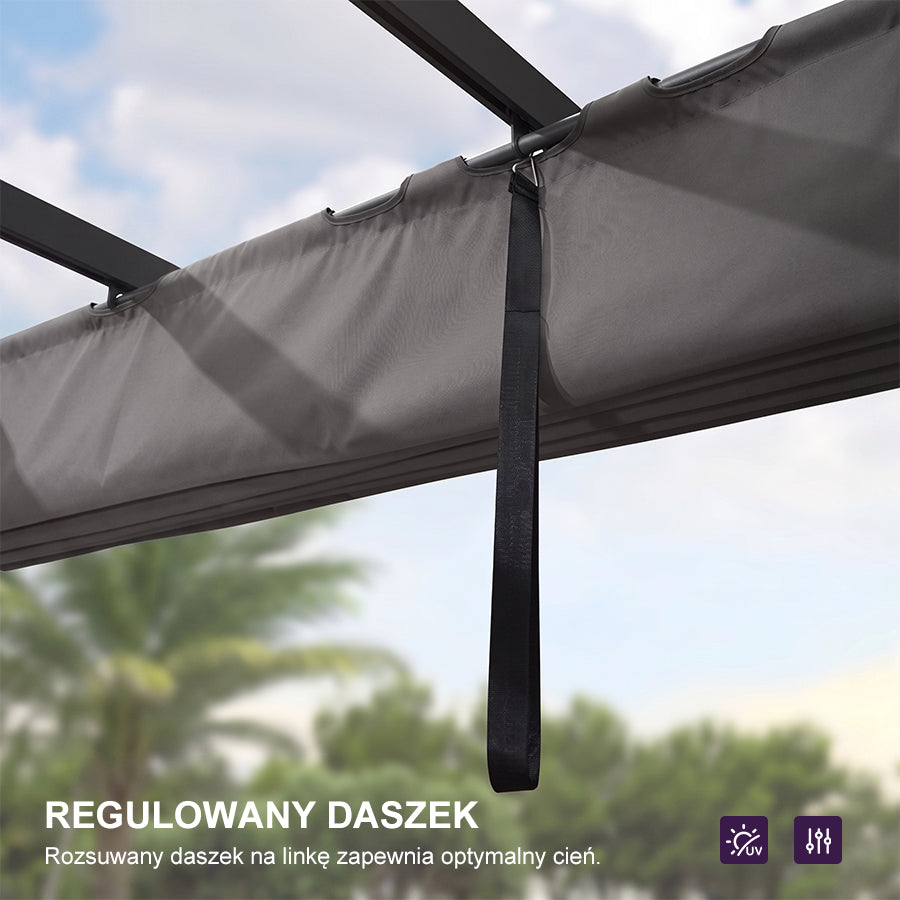 PURPLE LEAF Nowoczesna Pergola Tarasowa Metalowa Zadaszenie Tarasu z Rozsuwanym Dachem Altana Ogrodowa na Taras i do Ogrodu