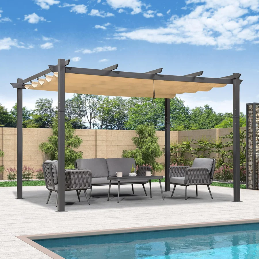 PURPLE LEAF Nowoczesna Pergola Tarasowa Metalowa Zadaszenie Tarasu z Rozsuwanym Dachem Altana Ogrodowa na Taras i do Ogrodu