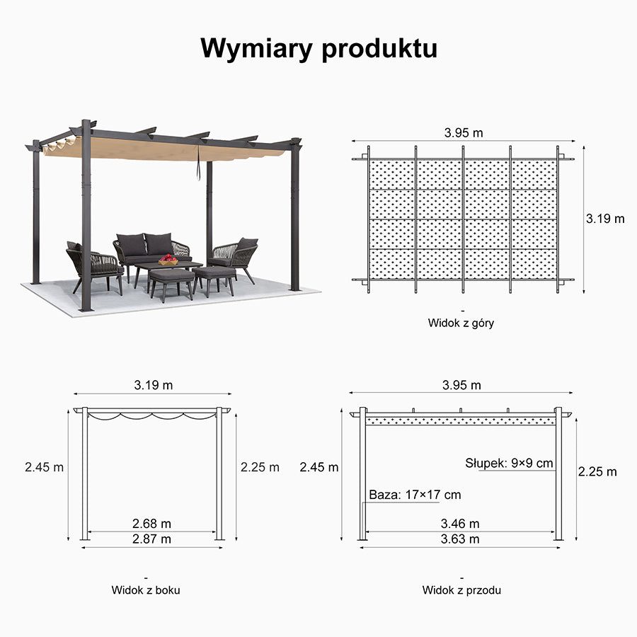 PURPLE LEAF Nowoczesna Pergola Tarasowa Metalowa Zadaszenie Tarasu z Rozsuwanym Dachem Altana Ogrodowa na Taras i do Ogrodu