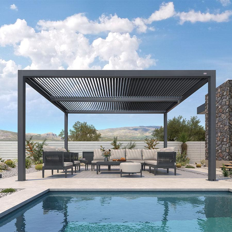 PURPLE LEAF Pergola Bioklimatyczna Ogrodowa i Na Taras Aluminiowa z Regulowanym Dachem Wodoodporna Nowoczesna Wolnostojąca