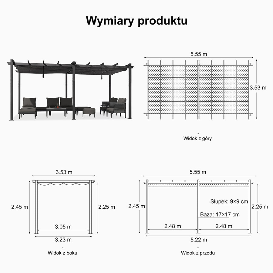 PURPLE LEAF Nowoczesna Pergola Tarasowa Metalowa Zadaszenie Tarasu z Rozsuwanym Dachem Altana Ogrodowa na Taras i do Ogrodu
