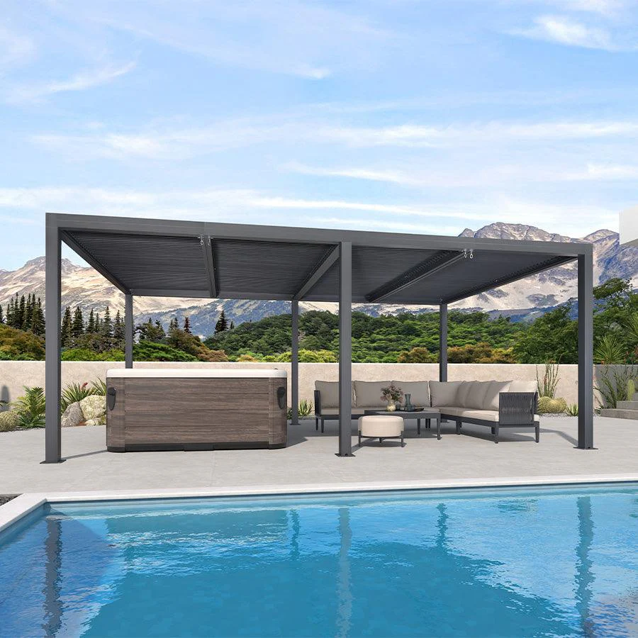 PURPLE LEAF Pergola Bioklimatyczna Ogrodowa i Na Taras Aluminiowa z Regulowanym Dachem Wodoodporna Nowoczesna Wolnostojąca
