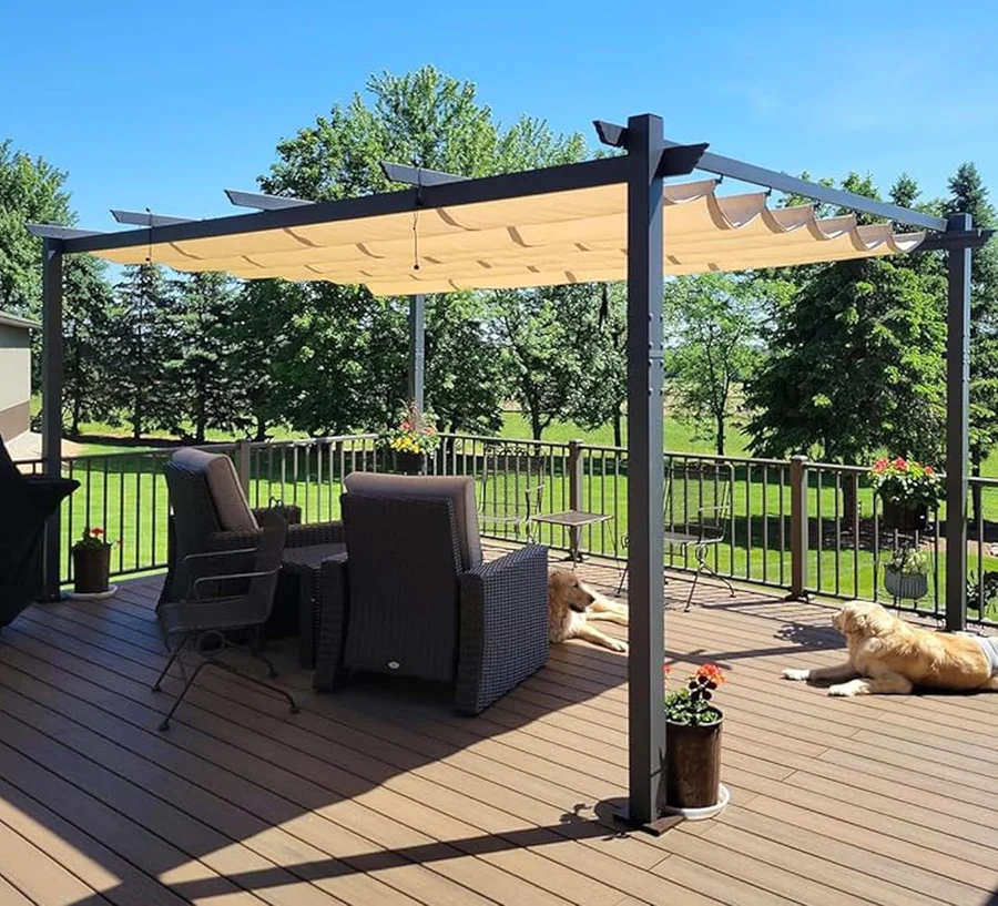 PURPLE LEAF Nowoczesna Pergola Tarasowa Metalowa Zadaszenie Tarasu z Rozsuwanym Dachem Altana Ogrodowa na Taras i do Ogrodu