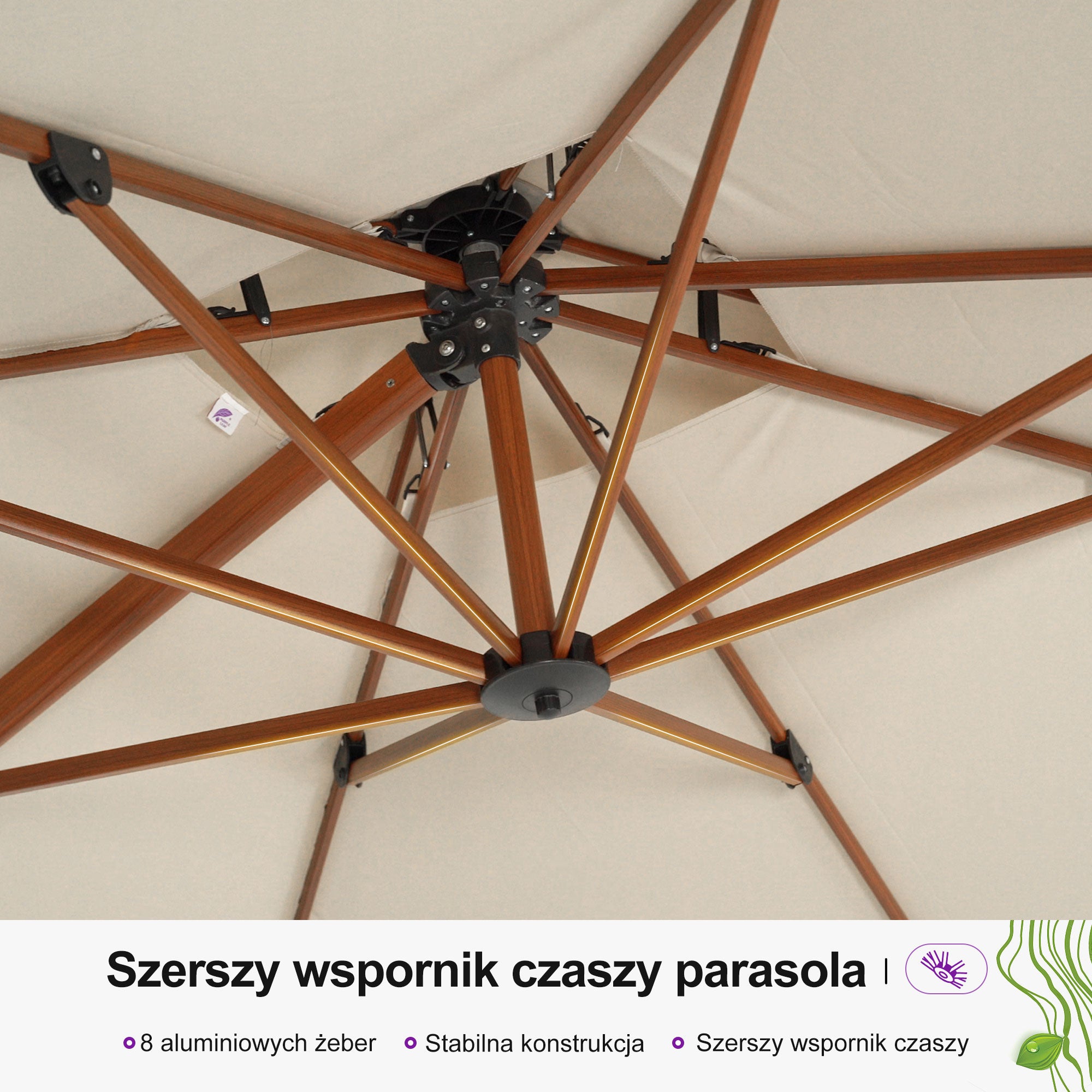 PURPLE LEAF Prostokątny parasol ogrodowy z bocznym masztem, w imitacji drewna