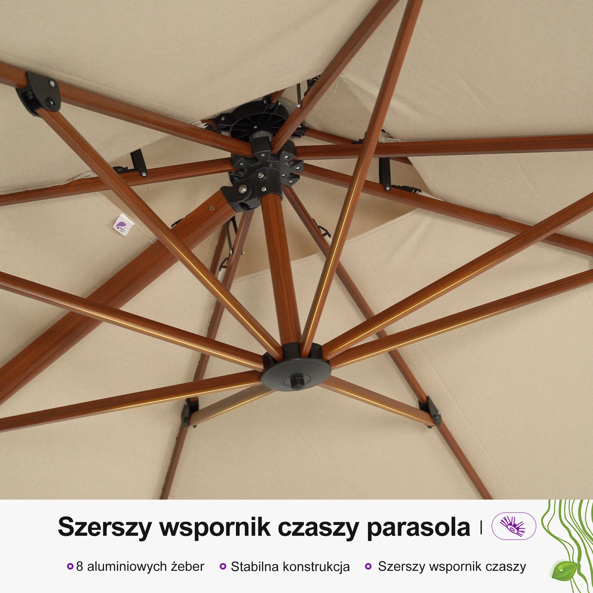 PURPLE LEAF Prostokątny parasol ogrodowy z bocznym masztem, w imitacji drewna