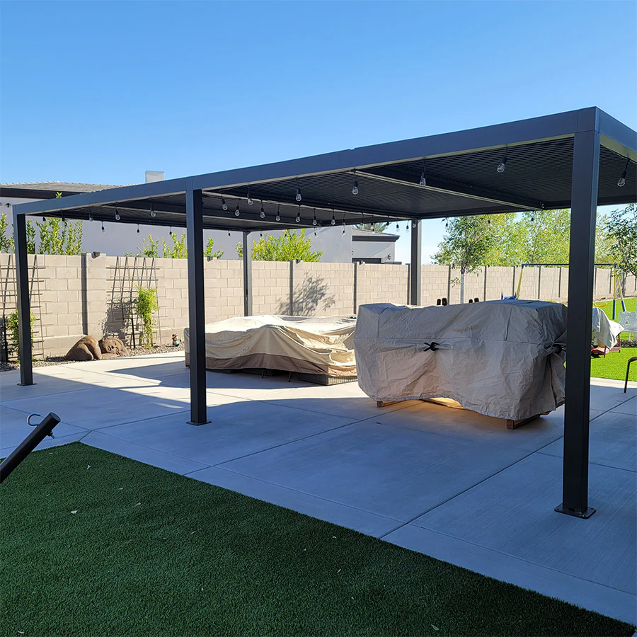 PURPLE LEAF Pergola Bioklimatyczna Ogrodowa i Na Taras Aluminiowa z Regulowanym Dachem Wodoodporna Nowoczesna Wolnostojąca
