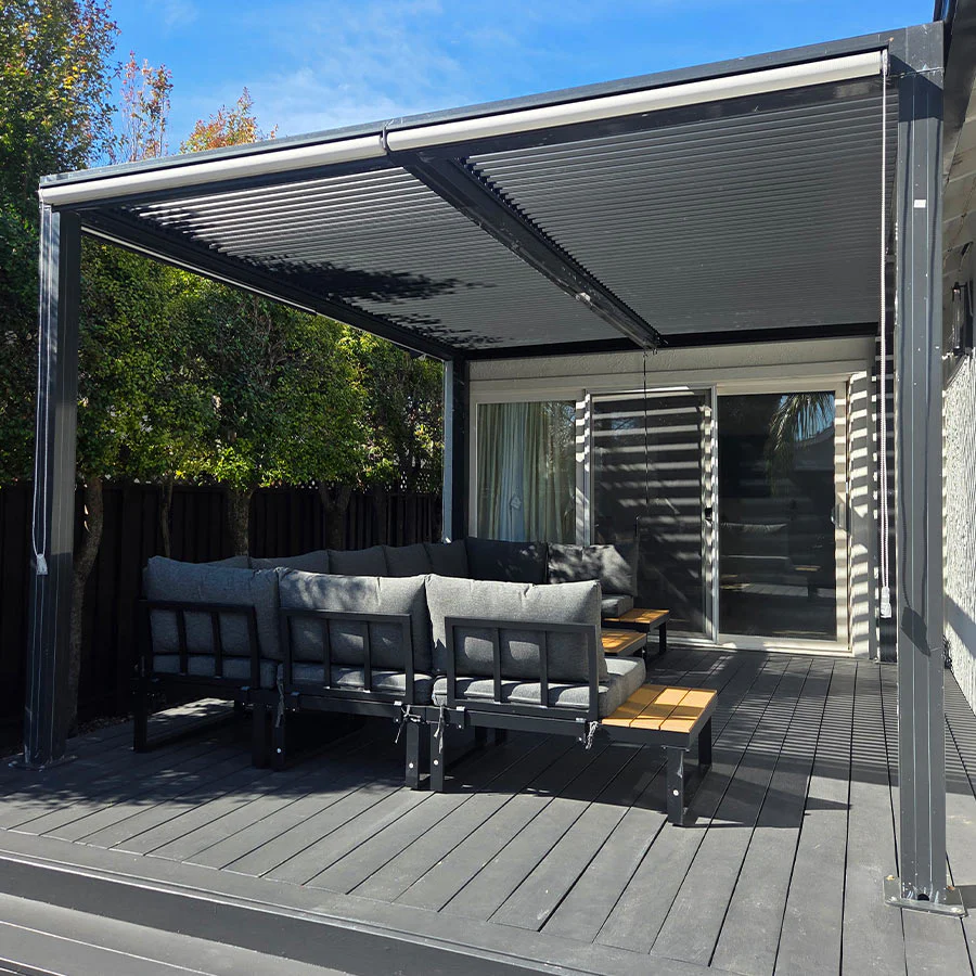 PURPLE LEAF Pergola Bioklimatyczna Ogrodowa i Na Taras Aluminiowa z Regulowanym Dachem Wodoodporna Nowoczesna Wolnostojąca