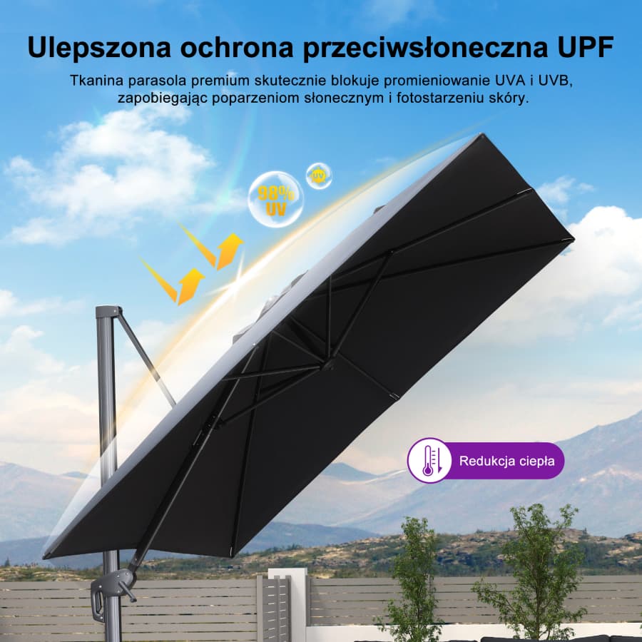 PURPLE LEAF Klasyczny ekologiczny parasol ogrodowy na wysięgniku odporny na blaknięcie