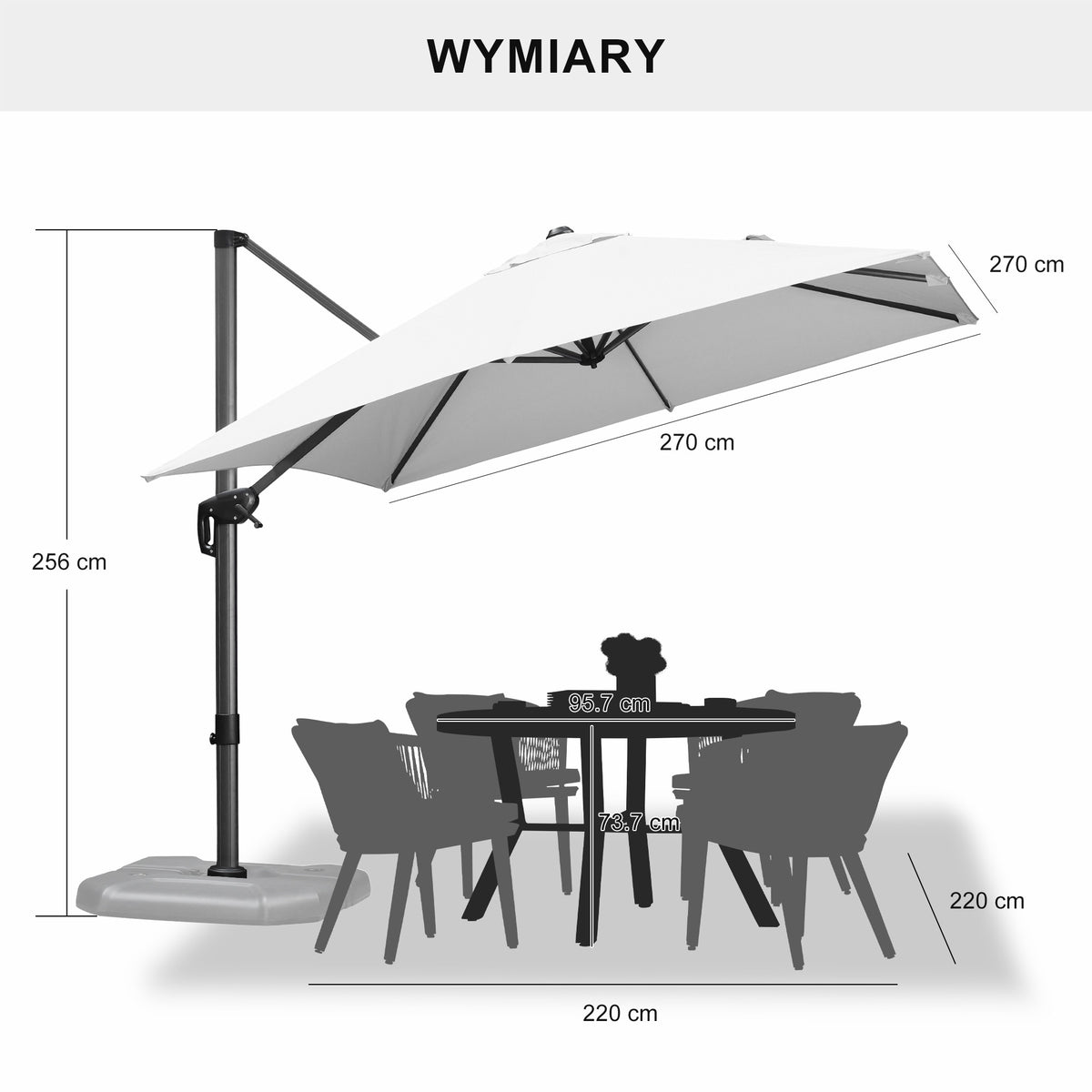 PURPLE LEAF Duży parasol ogrodowy z bocznym masztem, aluminiowy parasol obrotowy 360° z korbą i pedałem nożnym, na taras i balkon