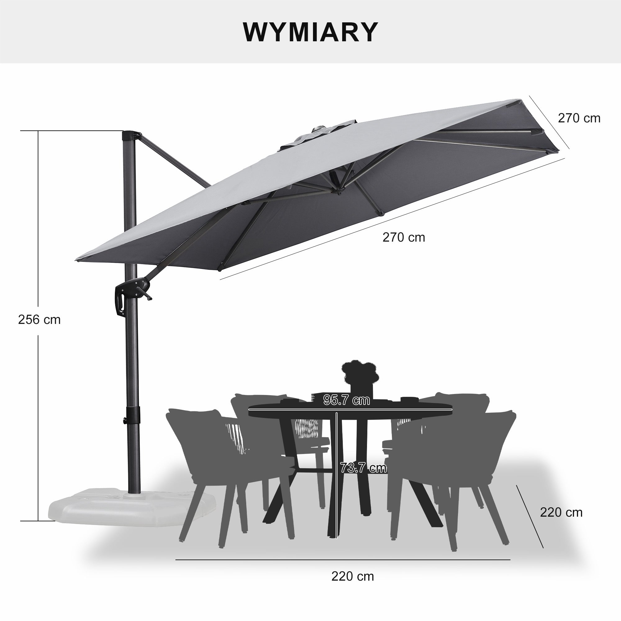 PURPLE LEAF Duży parasol ogrodowy z bocznym masztem, aluminiowy parasol obrotowy 360° z korbą i pedałem nożnym, na taras i balkon