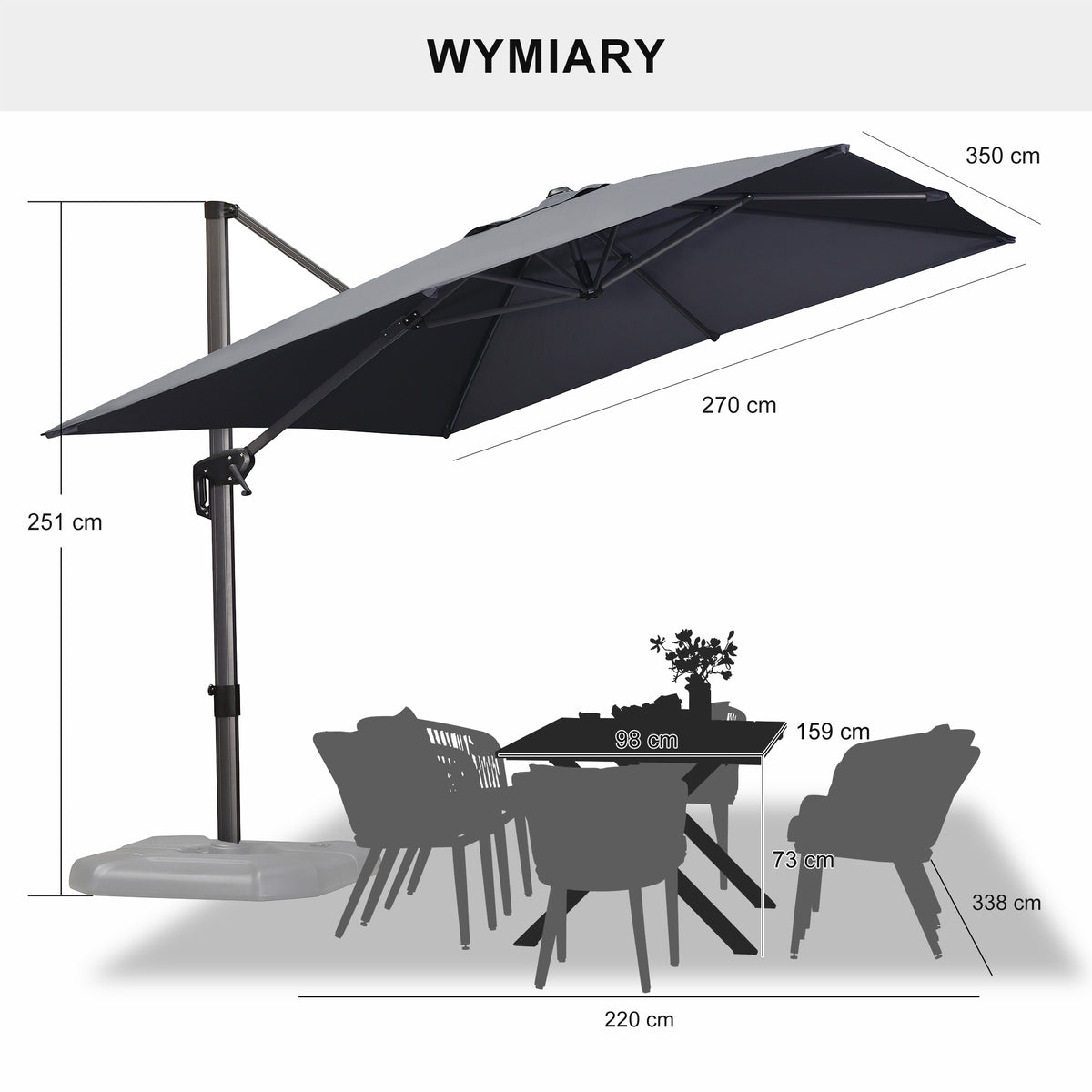 PURPLE LEAF Duży parasol ogrodowy z bocznym masztem, aluminiowy parasol obrotowy 360° z korbą i pedałem nożnym, na taras i balkon