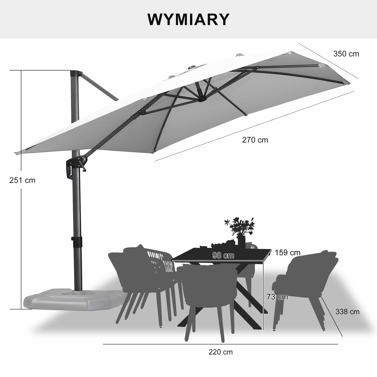 PURPLE LEAF Duży parasol ogrodowy z bocznym masztem, aluminiowy parasol obrotowy 360° z korbą i pedałem nożnym, na taras i balkon
