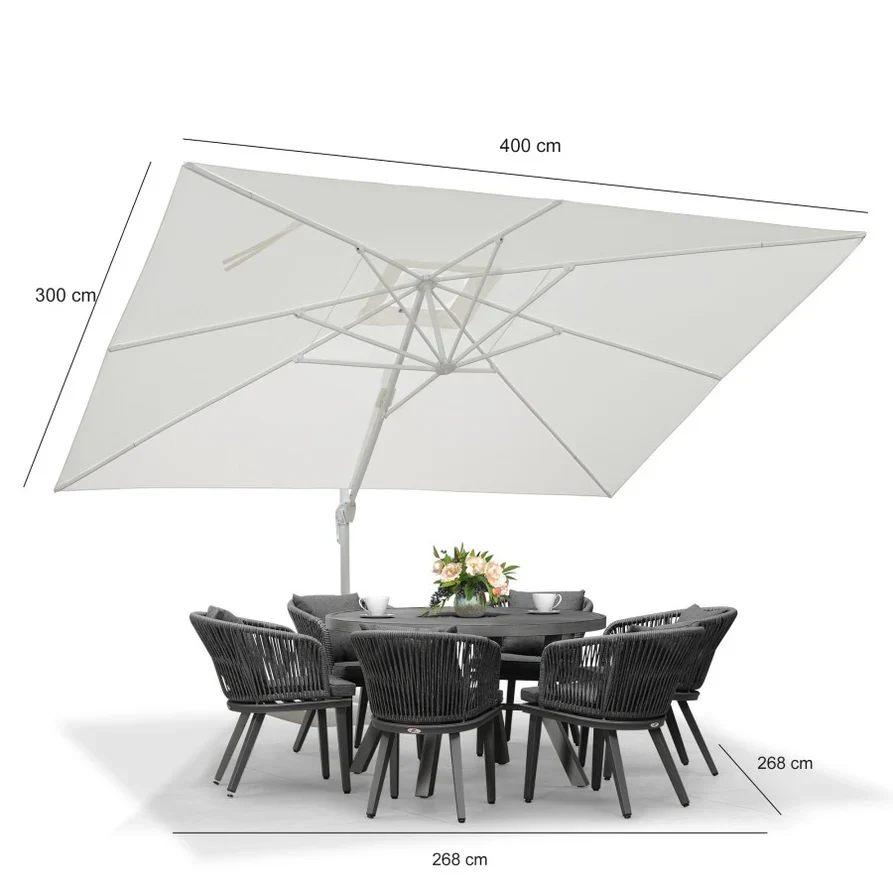 PURPLE LEAF Duży biały parasol na wysięgniku – Przystępny cenowo parasol ogrodowy na taras i do ogrodu