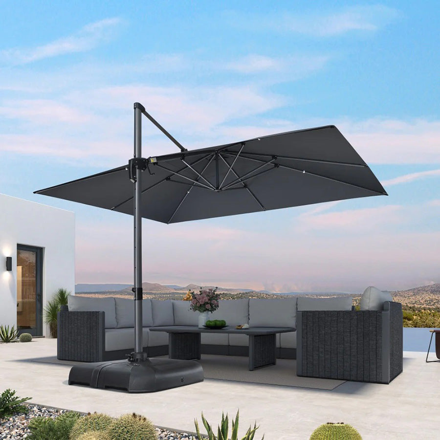 PURPLE LEAF Duży parasol ogrodowy z bocznym masztem, aluminiowy parasol obrotowy 360° z korbą i pedałem nożnym, na taras i balkon