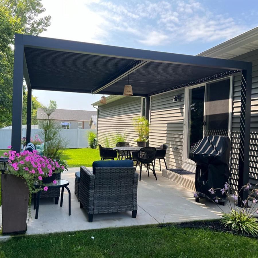 PURPLE LEAF Pergola Bioklimatyczna Ogrodowa i Na Taras Aluminiowa z Regulowanym Dachem Wodoodporna Nowoczesna Wolnostojąca