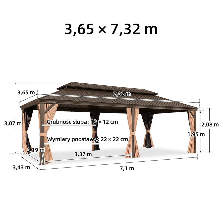 PURPLE LEAF Altana ogrodowa brązowa PREMIUM z ciepłym światłem LED, Duży pawilon odporny na wiatr i UV