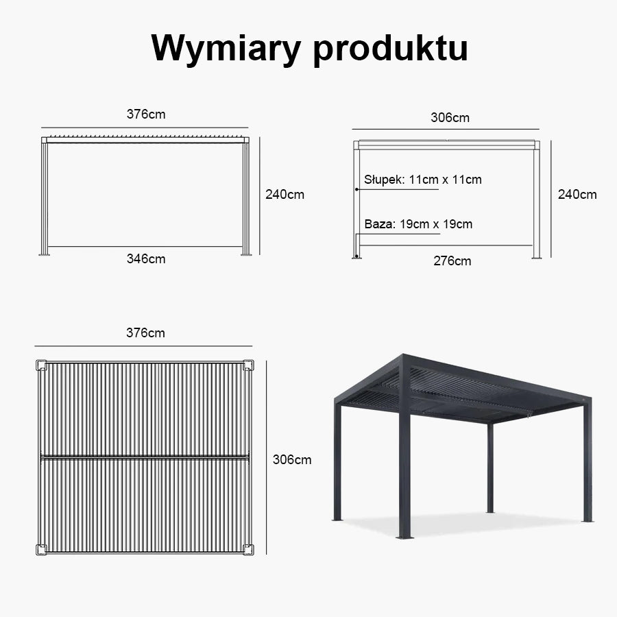 PURPLE LEAF Pergola Bioklimatyczna Ogrodowa i Na Taras Aluminiowa z Regulowanym Dachem Wodoodporna Nowoczesna Wolnostojąca