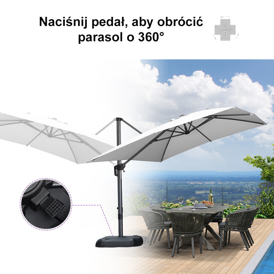 PURPLE LEAF Duży parasol ogrodowy z bocznym masztem, aluminiowy parasol obrotowy 360° z korbą i pedałem nożnym, na taras i balkon