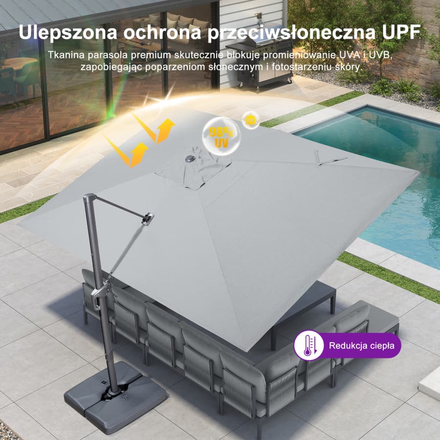 PURPLE LEAF Klasyczny ekologiczny parasol ogrodowy na wysięgniku odporny na blaknięcie
