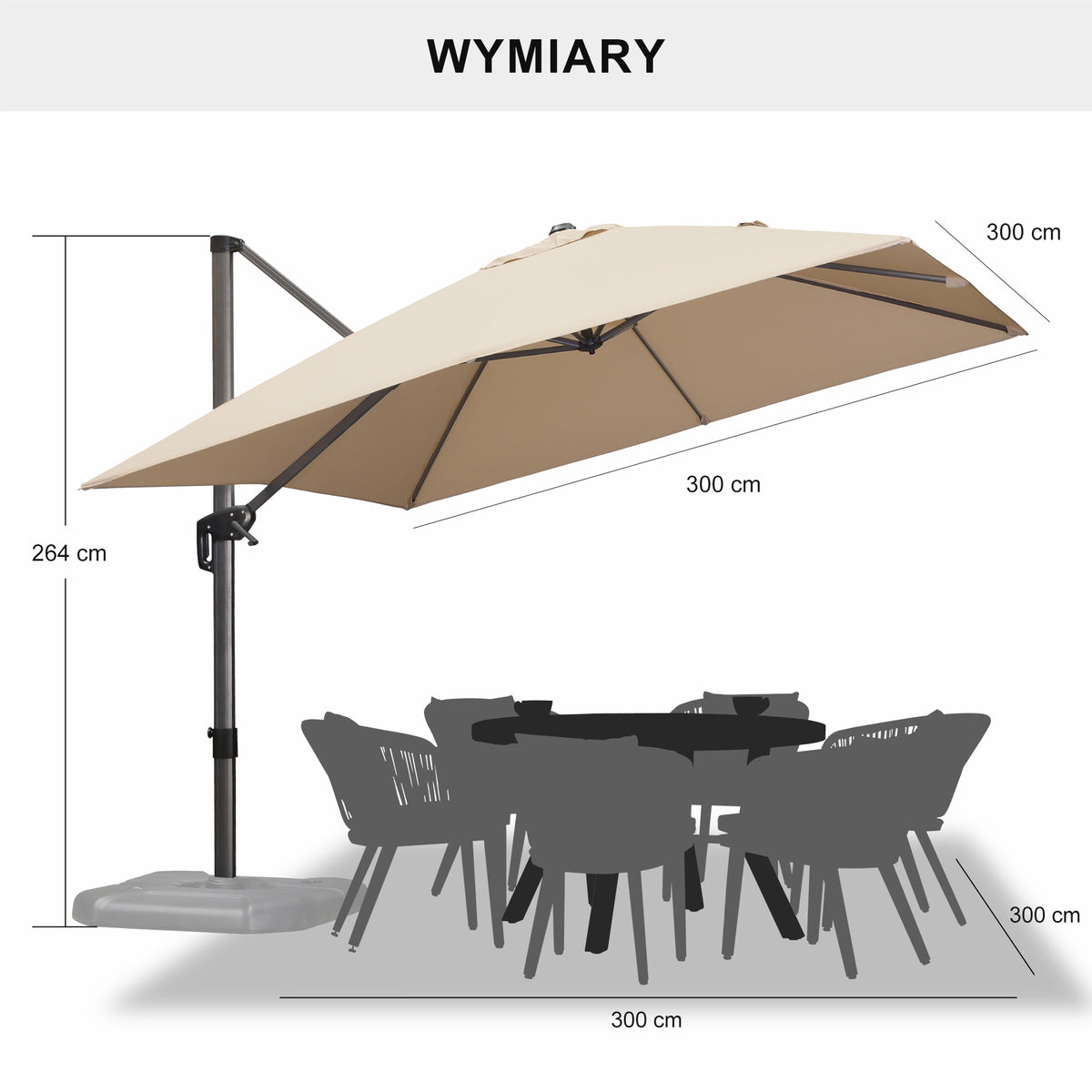PURPLE LEAF Duży parasol ogrodowy z bocznym masztem, aluminiowy parasol obrotowy 360° z korbą i pedałem nożnym, na taras i balkon