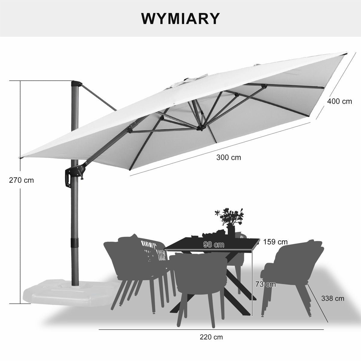 PURPLE LEAF Duży parasol ogrodowy z bocznym masztem, aluminiowy parasol obrotowy 360° z korbą i pedałem nożnym, na taras i balkon
