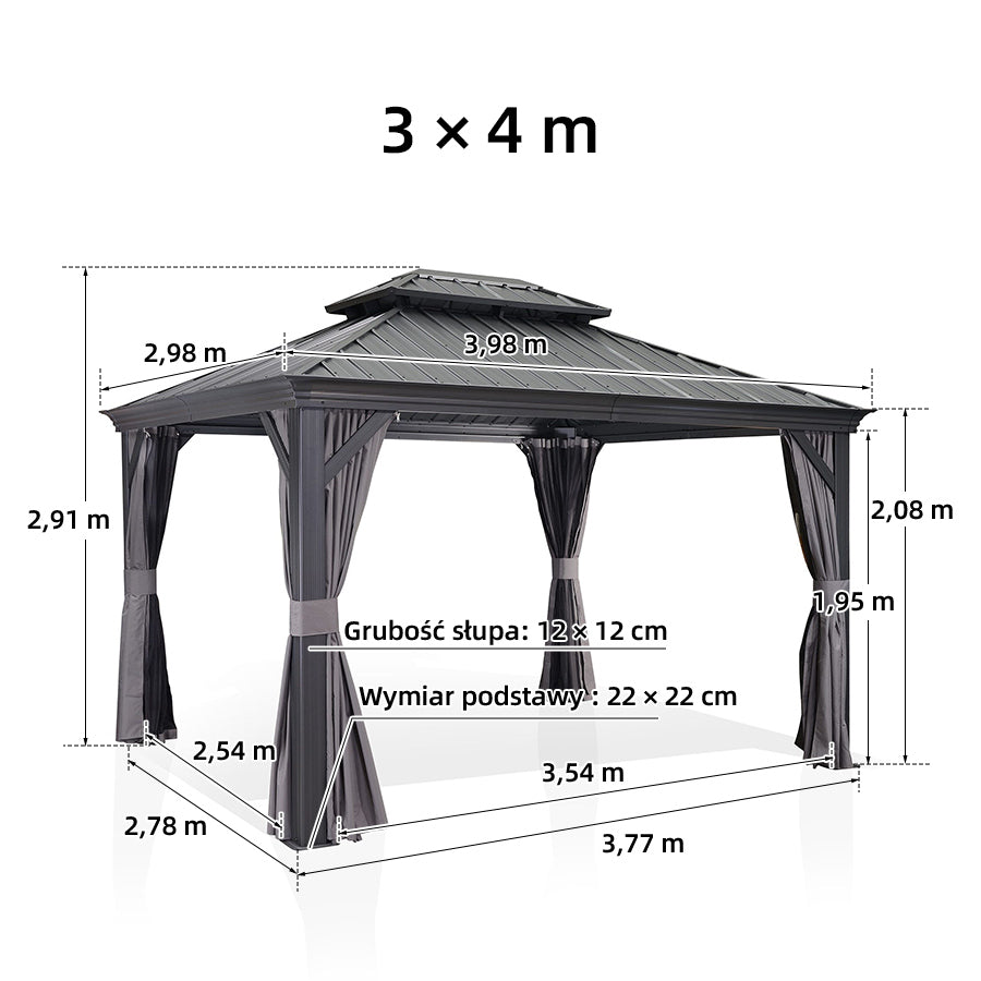 PURPLE LEAF Altana ogrodowa aluminiowa antracytowa PREMIUM, pawilon ogrodowy z dachem ze stali ocynkowanej