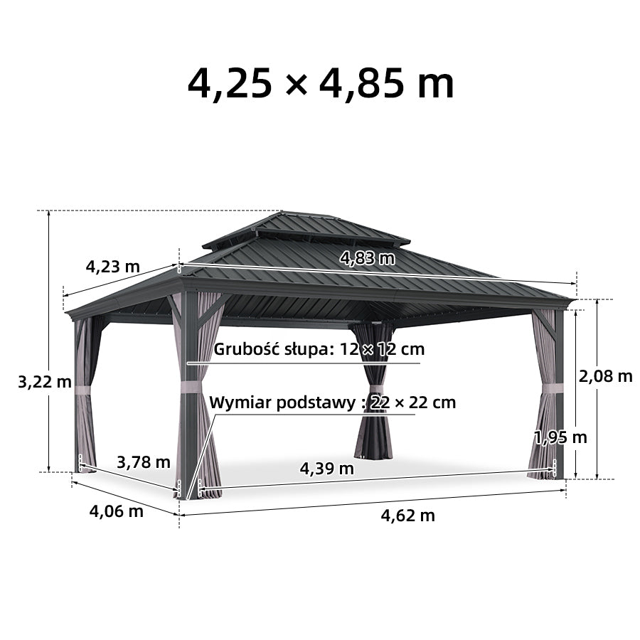 PURPLE LEAF Altana ogrodowa aluminiowa antracytowa PREMIUM, pawilon ogrodowy z dachem ze stali ocynkowanej