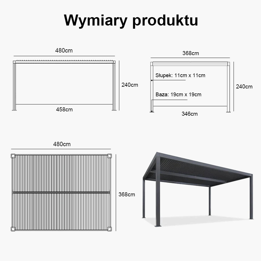 PURPLE LEAF Pergola Bioklimatyczna Ogrodowa i Na Taras Aluminiowa z Regulowanym Dachem Wodoodporna Nowoczesna Wolnostojąca