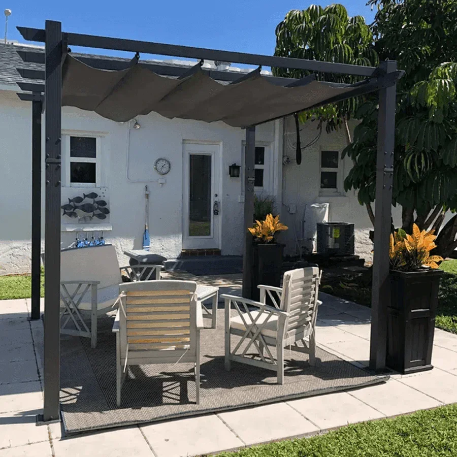 PURPLE LEAF Nowoczesna Pergola Tarasowa Metalowa Zadaszenie Tarasu z Rozsuwanym Dachem Altana Ogrodowa na Taras i do Ogrodu