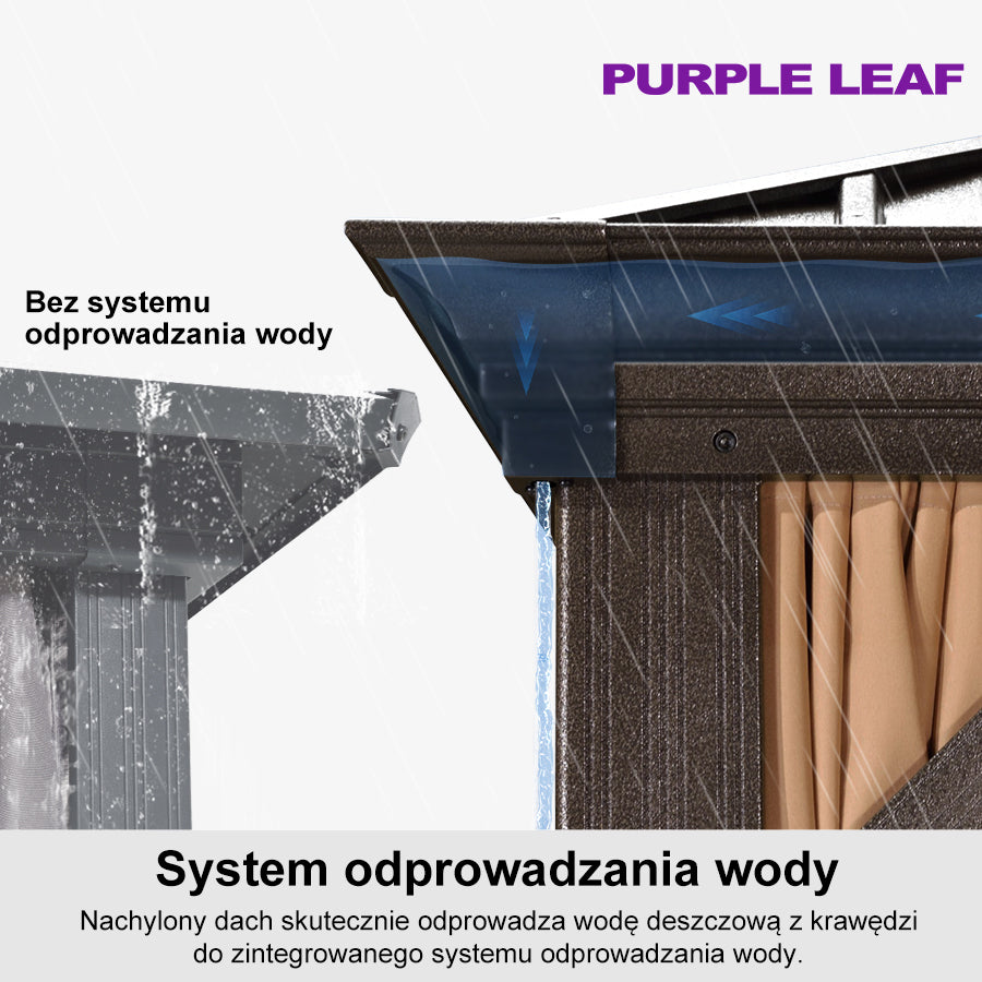 PURPLE LEAF Altana ogrodowa brązowa PREMIUM z ciepłym światłem LED, Duży pawilon odporny na wiatr i UV