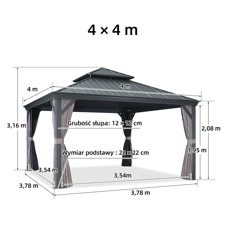 PURPLE LEAF Altana ogrodowa aluminiowa antracytowa PREMIUM, pawilon ogrodowy z dachem ze stali ocynkowanej