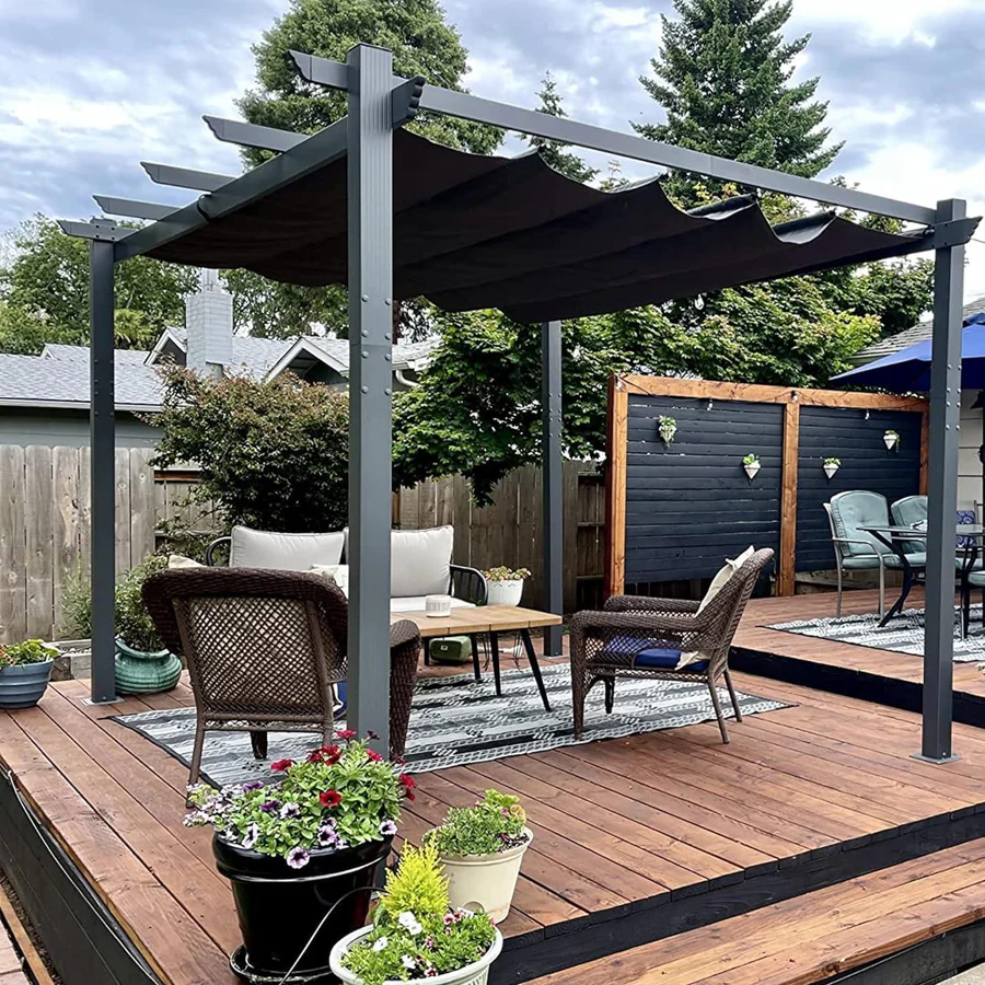 PURPLE LEAF Nowoczesna Pergola Tarasowa Metalowa Zadaszenie Tarasu z Rozsuwanym Dachem Altana Ogrodowa na Taras i do Ogrodu