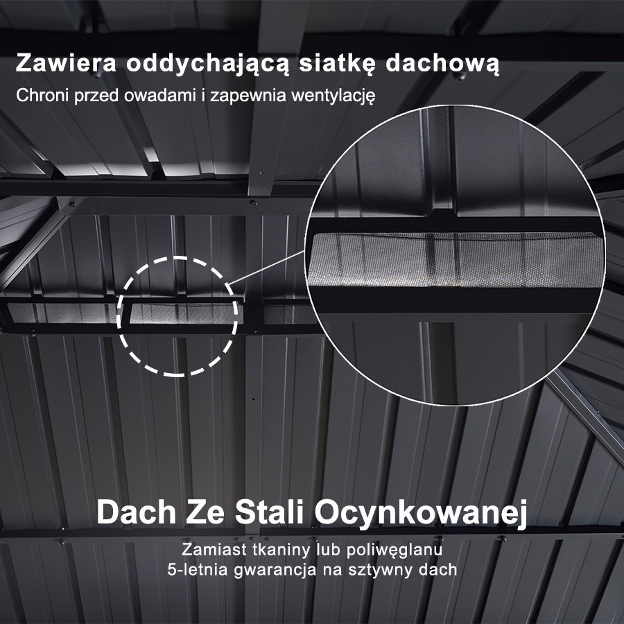 PURPLE LEAF Altana ogrodowa antracytowa PREMIUM z mlecznym światłem LED, pawilon ogrodowy na taras