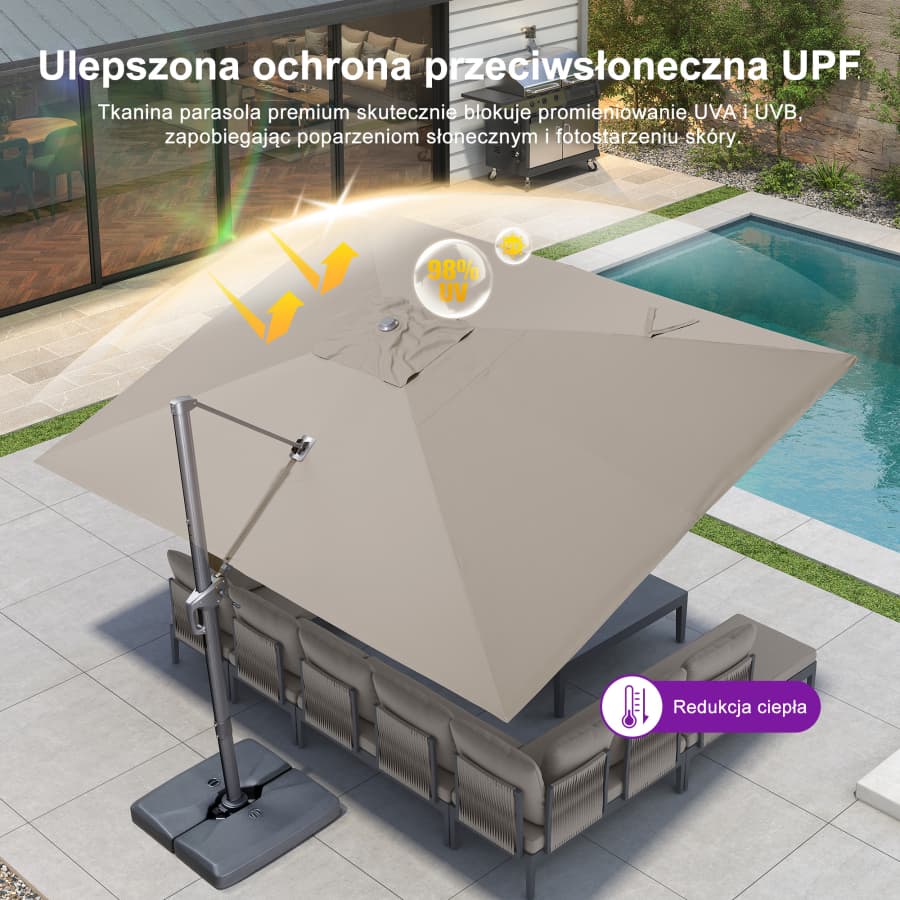 PURPLE LEAF Klasyczny ekologiczny parasol ogrodowy na wysięgniku odporny na blaknięcie