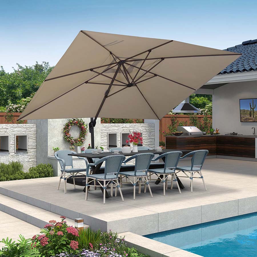 PURPLE LEAF Duży parasol ogrodowy z bocznym masztem, aluminiowy parasol obrotowy 360° z korbą i pedałem nożnym, na taras i balkon