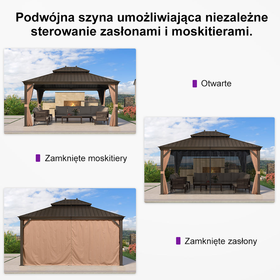 PURPLE LEAF Altana ogrodowa brązowa PREMIUM z mlecznym światłem LED, Duży pawilon odporny na wiatr i UV