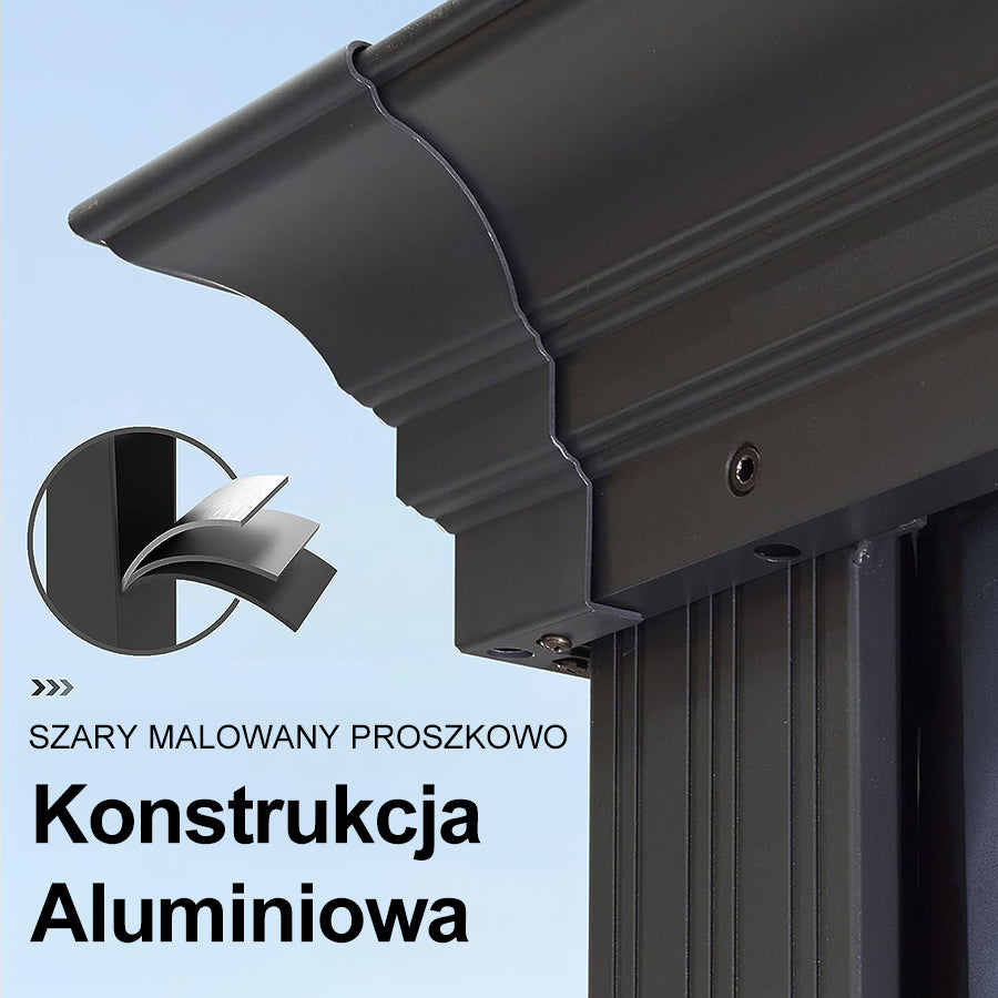 PURPLE LEAF Altana ogrodowa aluminiowa antracytowa PREMIUM, pawilon ogrodowy z dachem ze stali ocynkowanej