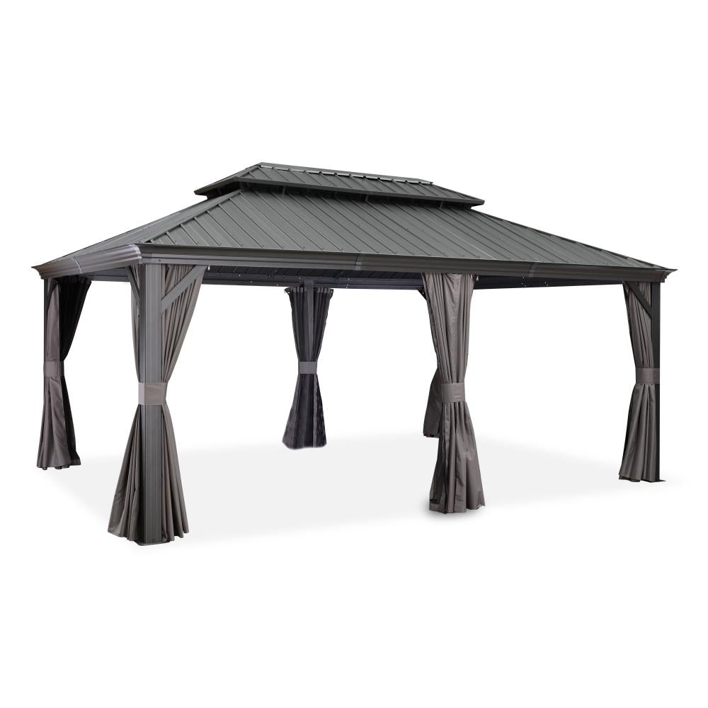 Antracytowa altana ogrodowa aluminiowa premium PURPLE LEAF 3.65x5.5 m z dachem hardtop ze stali ocynkowanej