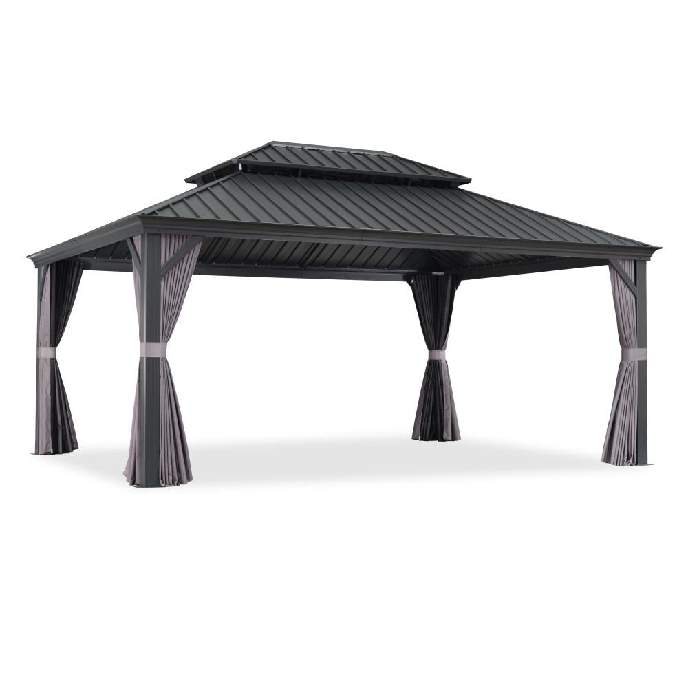 Antracytowa altana ogrodowa aluminiowa premium PURPLE LEAF 4x5.2, hardtop pawilon z dachem hardtop ze stali ocynkowanej