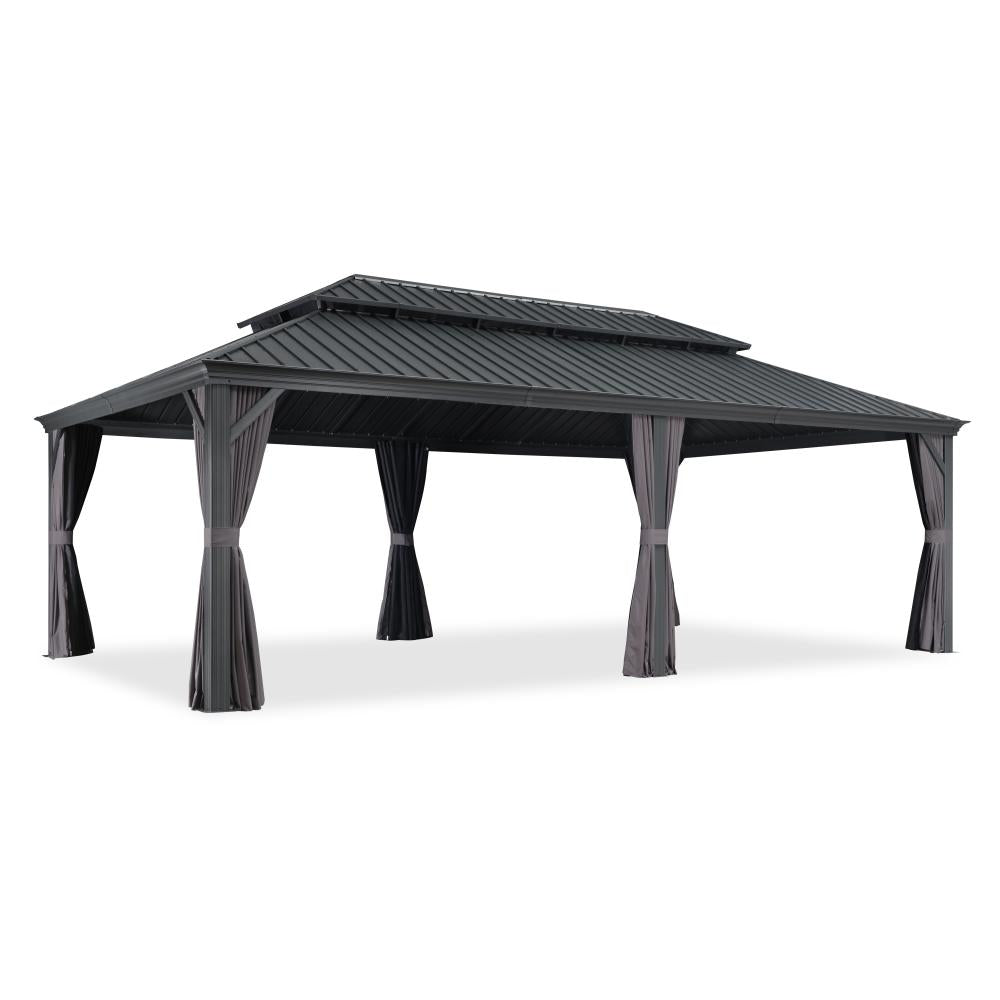 Antracytowa altana ogrodowa aluminiowa premium PURPLE LEAF 4.25x7.32 m, hardtop pawilon z dachem ze stali ocynkowanej