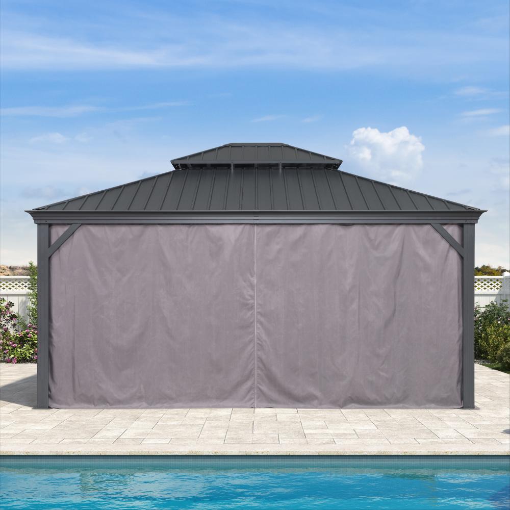 Antracytowa altana ogrodowa aluminiowa premium PURPLE LEAF 4.25x4.85 m z zasłonami z dachem hardtop ze stali ocynkowanej