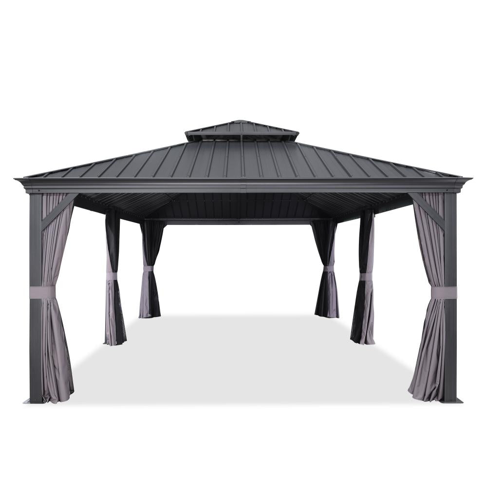 Duża antracytowa altana ogrodowa aluminiowa premium PURPLE LEAF 3.65x7.32 m z dachem hardtop ze stali ocynkowanej