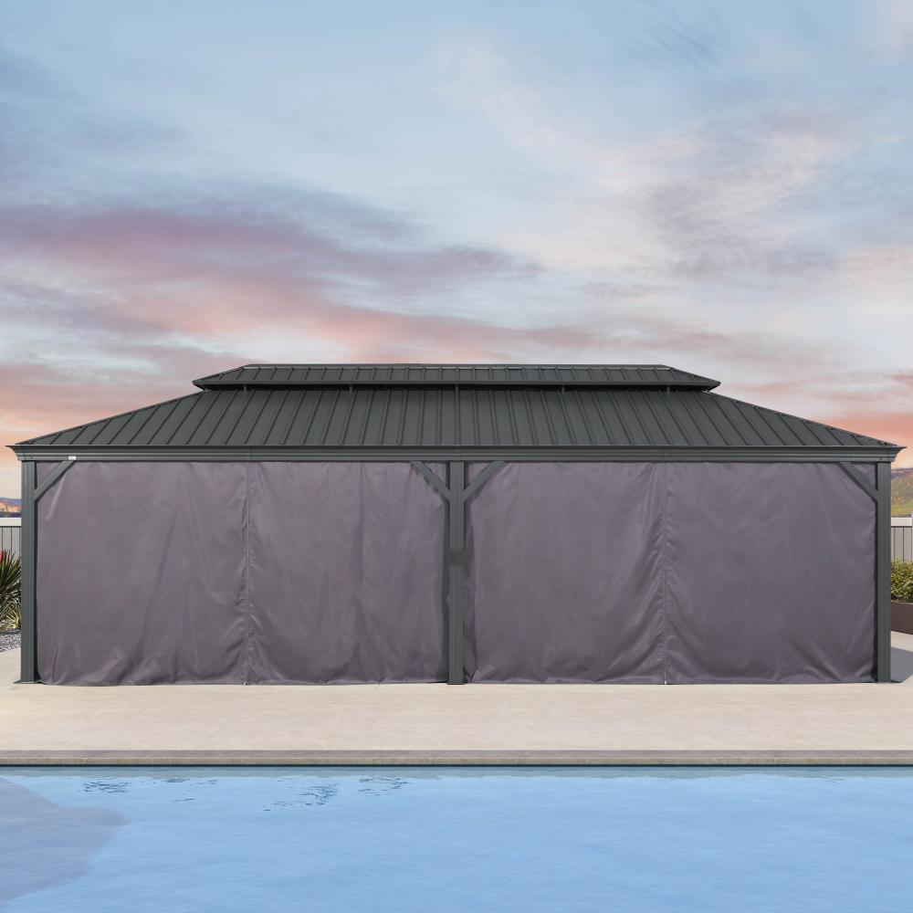 Duża antracytowa altana ogrodowa aluminiowa premium PURPLE LEAF 4.25x8.5 m z zasłonami z dachem hardtop ze stali ocynkowanej